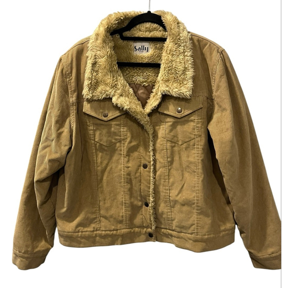Sally Jackets & Blazers - Vintage 90's Tan Sherpa Lined Corduroy Trucket Jacket Size Large Women's Casual